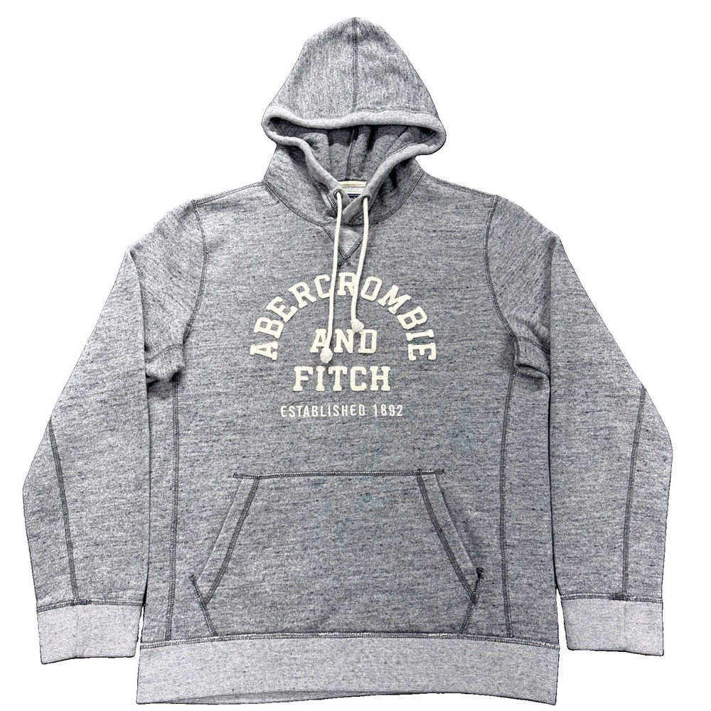 Vintage Y2K Abercrombie & Fitch Hoodie Mens L Gray Pullover Classic Fleece